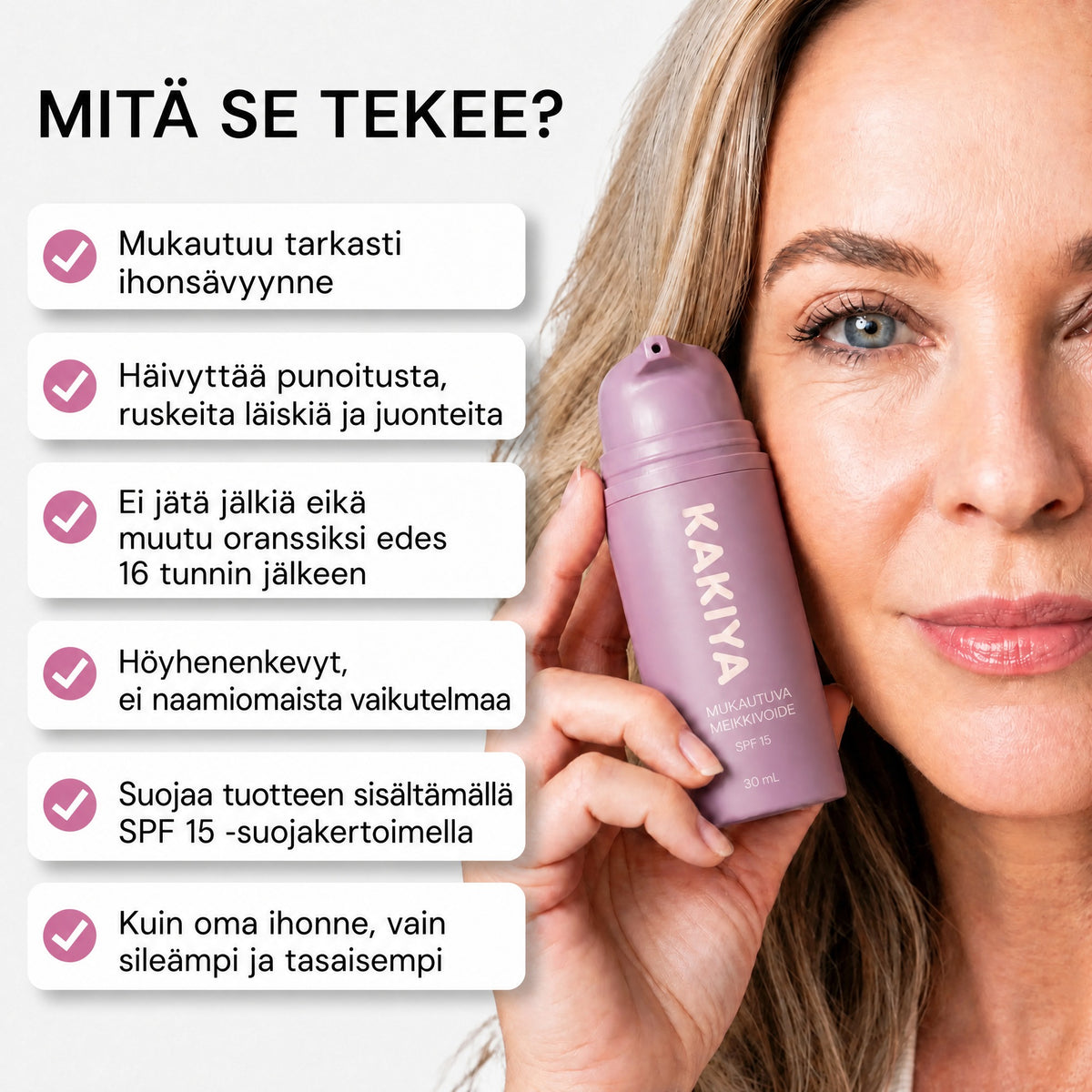 Kakiya sävyyn mukautuva anti-age-meikkivoide